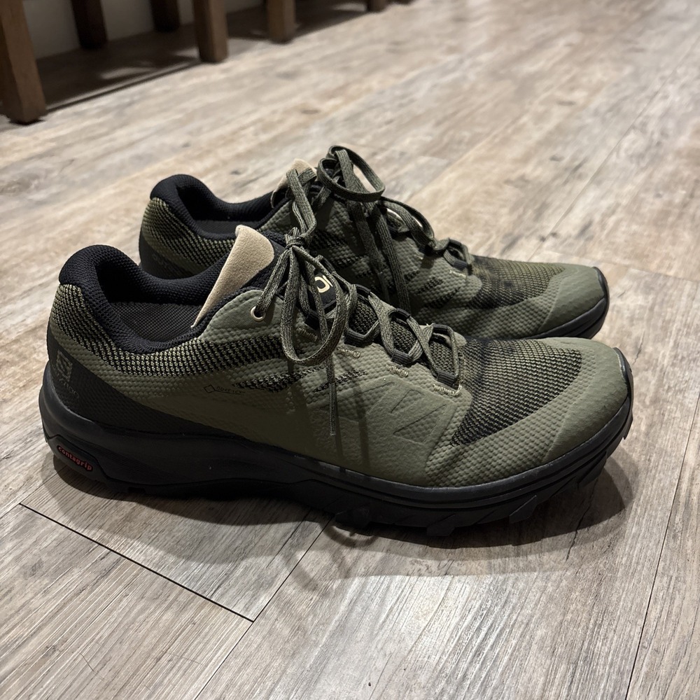 Salomon Trail Running Shoes Mens Size 12.5 Green Blk  Contagrip Gore Tex 409968